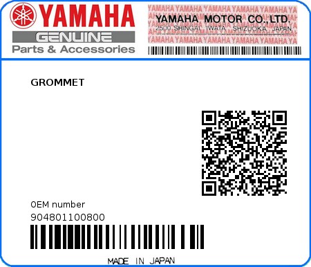Product image: Yamaha - 904801100800 - GROMMET  0