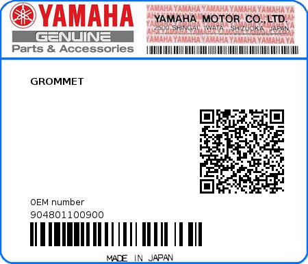 Product image: Yamaha - 904801100900 - GROMMET  0