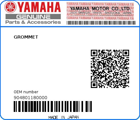 Product image: Yamaha - 904801180000 - GROMMET  0