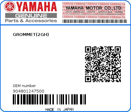 Product image: Yamaha - 904801247500 - GROMMET(2GH)  0