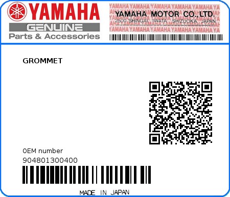 Product image: Yamaha - 904801300400 - GROMMET  0