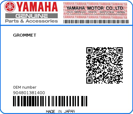 Product image: Yamaha - 904801381400 - GROMMET  0