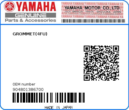 Product image: Yamaha - 904801386700 - GROMMET(4FU)  0