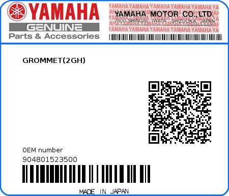Product image: Yamaha - 904801523500 - GROMMET(2GH)  0