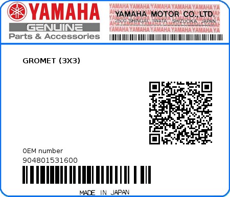 Product image: Yamaha - 904801531600 - GROMET (3X3)  0