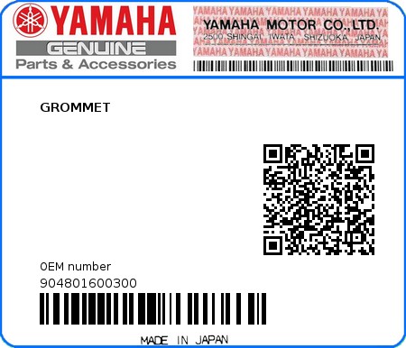 Product image: Yamaha - 904801600300 - GROMMET  0