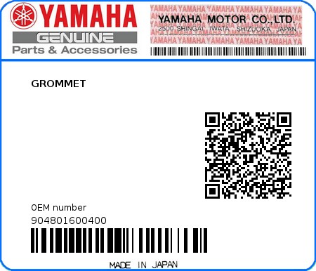 Product image: Yamaha - 904801600400 - GROMMET  0