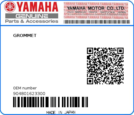Product image: Yamaha - 904801623300 - GROMMET   0