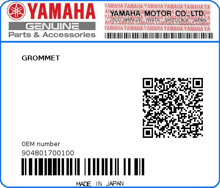 Product image: Yamaha - 904801700100 - GROMMET  0
