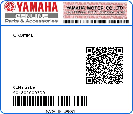 Product image: Yamaha - 904802000300 - GROMMET  0