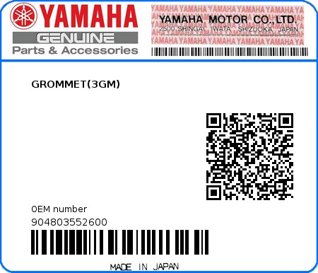 Product image: Yamaha - 904803552600 - GROMMET(3GM)  0