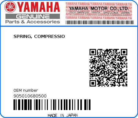 Product image: Yamaha - 905010680500 - SPRING, COMPRESSIO  0