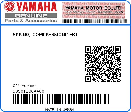 Product image: Yamaha - 90501106A400 - SPRING, COMPRESSION(1FK)  0
