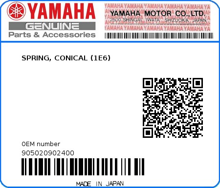 Product image: Yamaha - 905020902400 - SPRING, CONICAL (1E6)  0