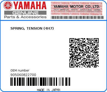 Product image: Yamaha - 905060822700 - SPRING, TENSION (4H7)  0