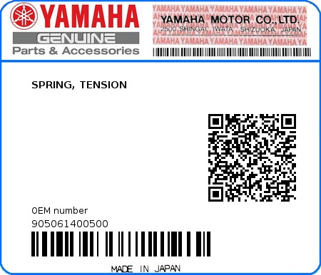Product image: Yamaha - 905061400500 - SPRING, TENSION  0