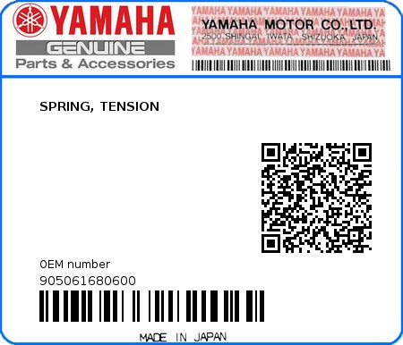 Product image: Yamaha - 905061680600 - SPRING, TENSION  0