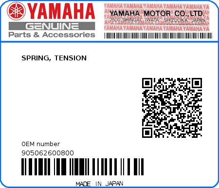 Product image: Yamaha - 905062600800 - SPRING, TENSION  0