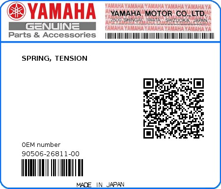 Product image: Yamaha - 90506-26811-00 - SPRING, TENSION  0