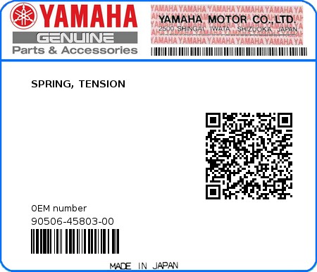 Product image: Yamaha - 90506-45803-00 - SPRING, TENSION  0