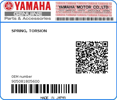 Product image: Yamaha - 905081805600 - SPRING, TORSION  0
