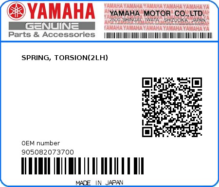 Product image: Yamaha - 905082073700 - SPRING, TORSION(2LH)  0