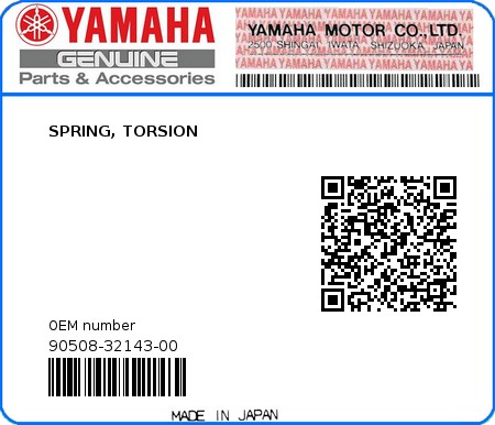 Product image: Yamaha - 90508-32143-00 - SPRING, TORSION  0