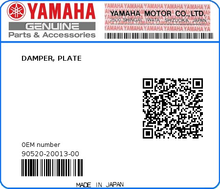 Product image: Yamaha - 90520-20013-00 - DAMPER, PLATE  0