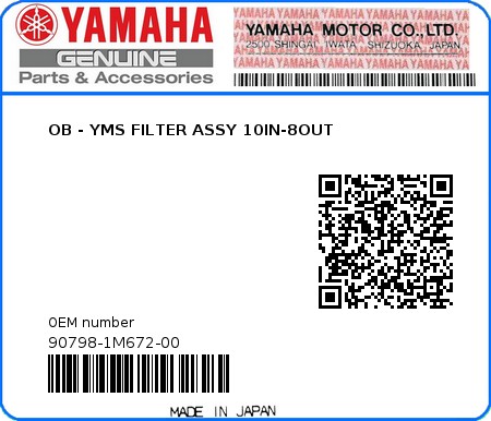 Product image: Yamaha - 90798-1M672-00 - OB - YMS FILTER ASSY 10IN-8OUT  0