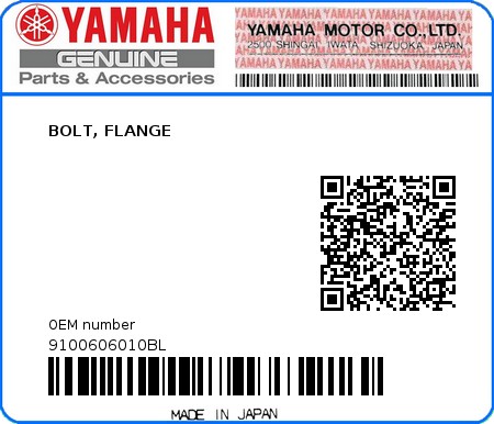 Product image: Yamaha - 9100606010BL - BOLT, FLANGE  0