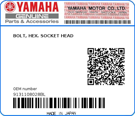 Product image: Yamaha - 9131108028BL - BOLT, HEX. SOCKET HEAD   0