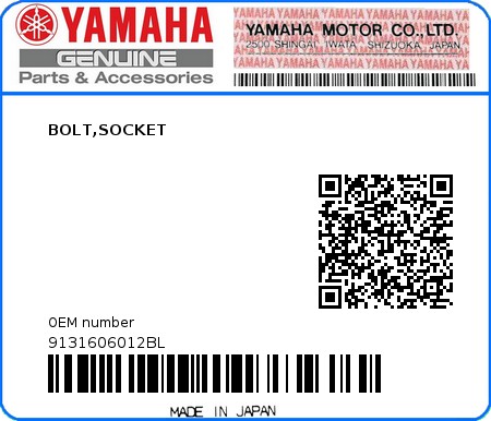 Product image: Yamaha - 9131606012BL - BOLT,SOCKET  0