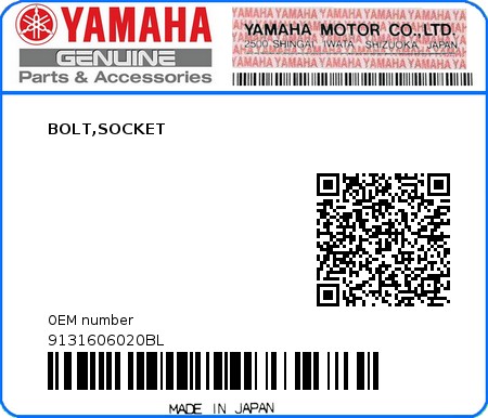Product image: Yamaha - 9131606020BL - BOLT,SOCKET  0