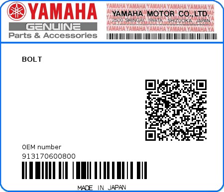 Product image: Yamaha - 913170600800 - BOLT  0