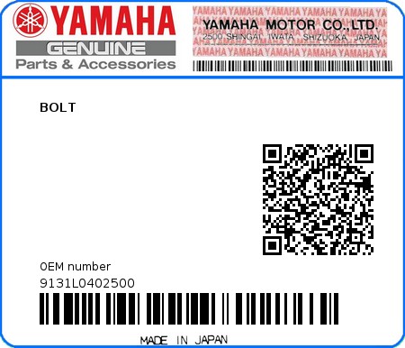 Product image: Yamaha - 9131L0402500 - BOLT  0
