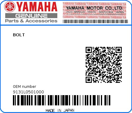 Product image: Yamaha - 9131L0501000 - BOLT  0
