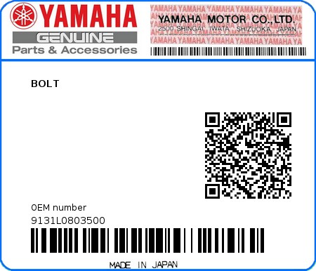 Product image: Yamaha - 9131L0803500 - BOLT   0