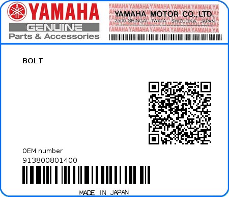 Product image: Yamaha - 913800801400 - BOLT  0
