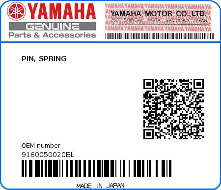 Product image: Yamaha - 9160050020BL - PIN, SPRING   0