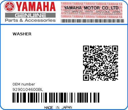 Product image: Yamaha - 9290104600BL - WASHER   0