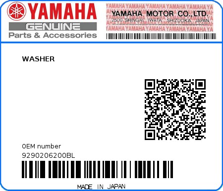 Product image: Yamaha - 9290206200BL - WASHER  0