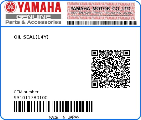 Product image: Yamaha - 931011780100 - OIL SEAL(14Y)  0