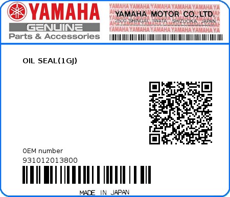 Product image: Yamaha - 931012013800 - OIL SEAL(1GJ)  0