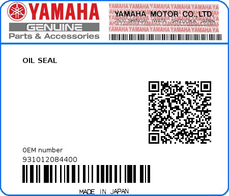 Product image: Yamaha - 931012084400 - OIL SEAL  0