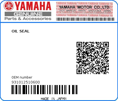 Product image: Yamaha - 931012510600 - OIL SEAL   0
