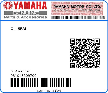 Product image: Yamaha - 931013509700 - OIL SEAL   0