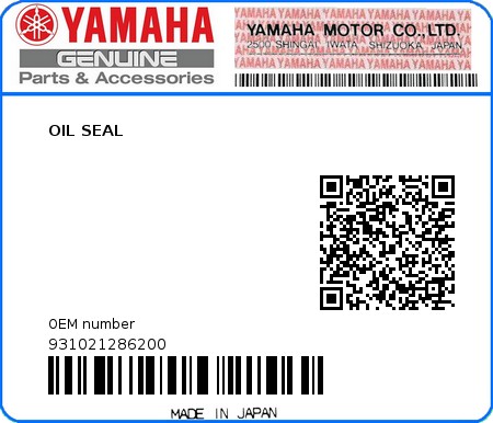Product image: Yamaha - 931021286200 - OIL SEAL  0