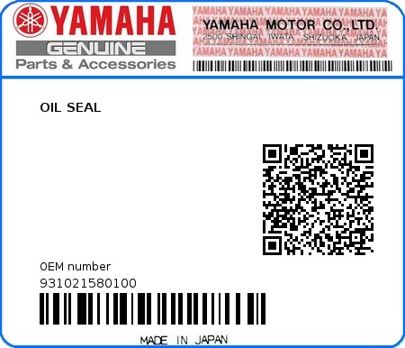 Product image: Yamaha - 931021580100 - OIL SEAL  0
