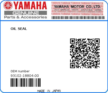 Product image: Yamaha - 93102-18804-00 - OIL SEAL  0