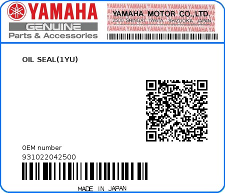 Product image: Yamaha - 931022042500 - OIL SEAL(1YU)  0